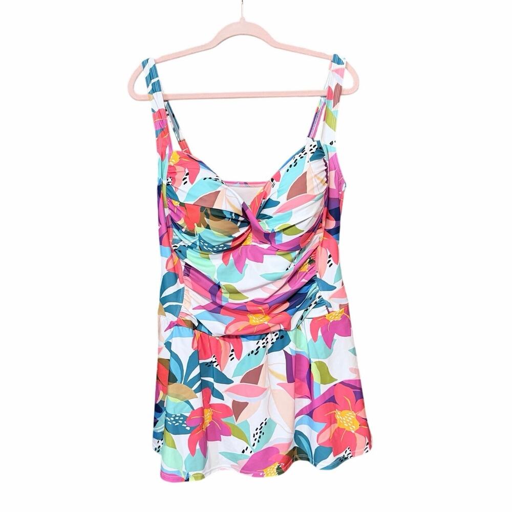 Liz Claiborne tropical one piece swimsuit skirted plus size 20W tropical resort